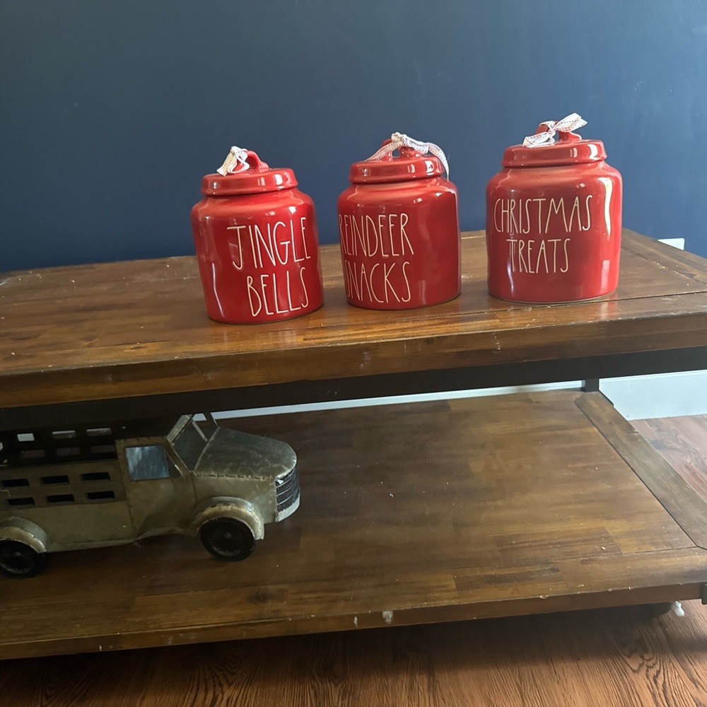 Rae Dunn Red Holiday Canisters Set